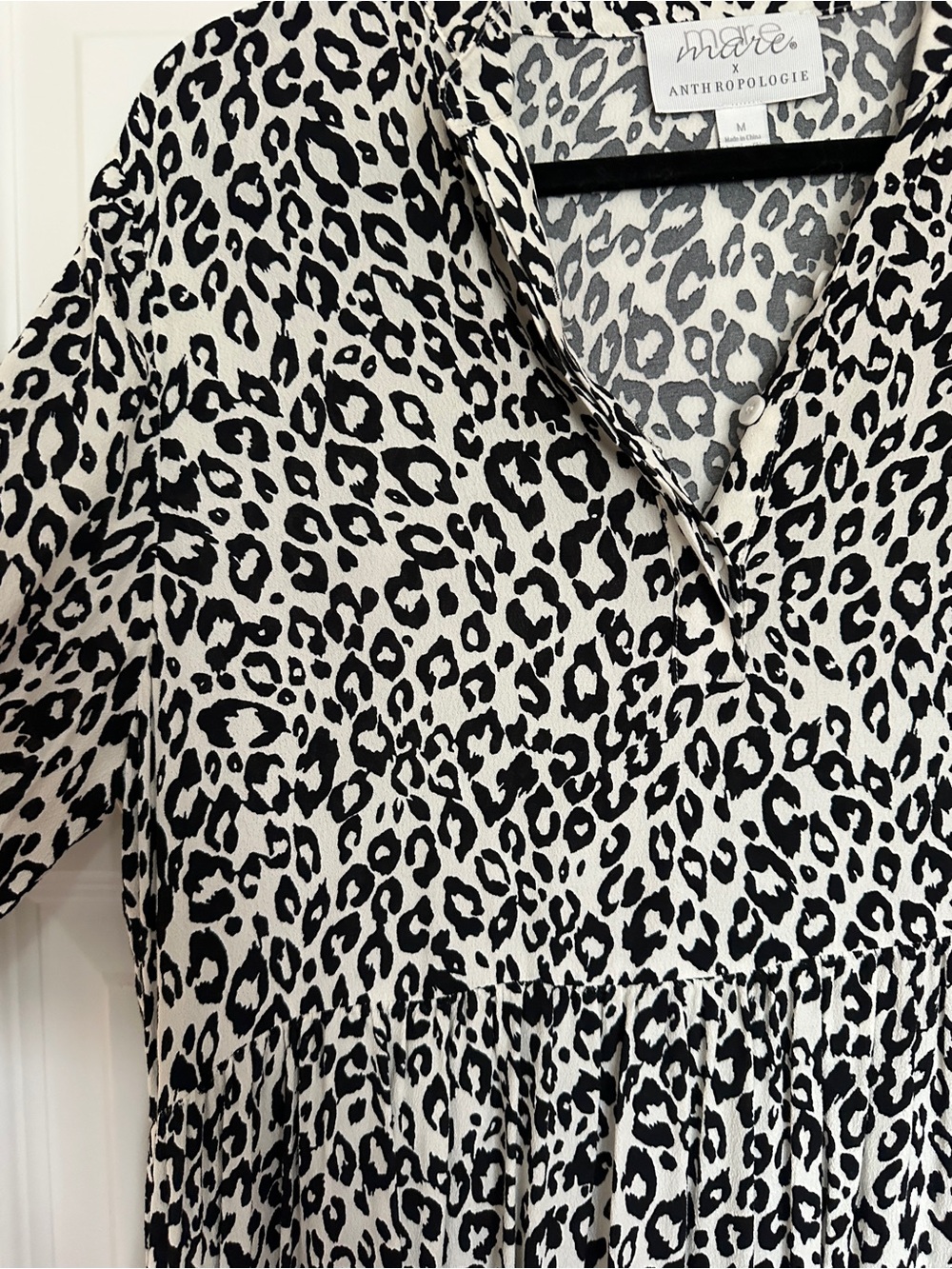 Anthropologie Black & White Leopard Print Midi Dress - Picture 4 of 5